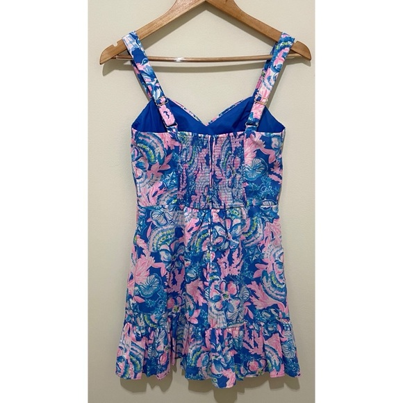 EUC Lilly Pulitzer Pink and Blue Floral Romper Mini Dress, Size 2 - Picture 10 of 16